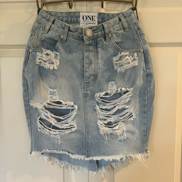 Aritzia One Teaspoon Fringe Denim Skirt - Picture 1 of 4